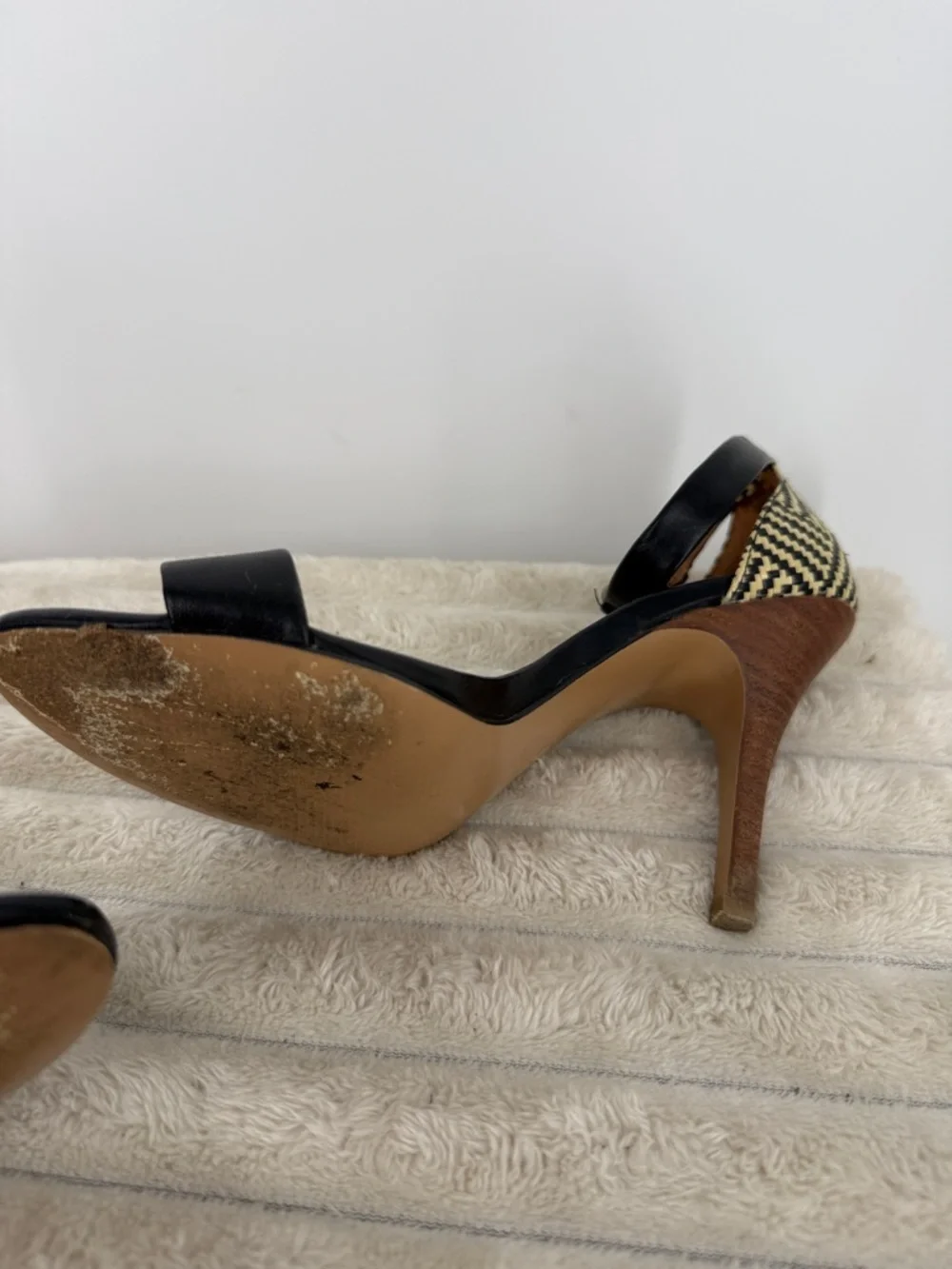 Madewell Marcel Open Toe Raffia Heel Sandals in black leather size 6.5
